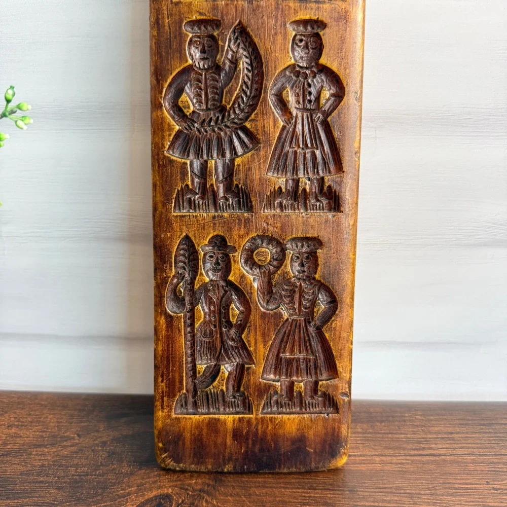 Vintage Decorative Wax Springerle Style Wall Plaque Folk Art Faux Wood Relief